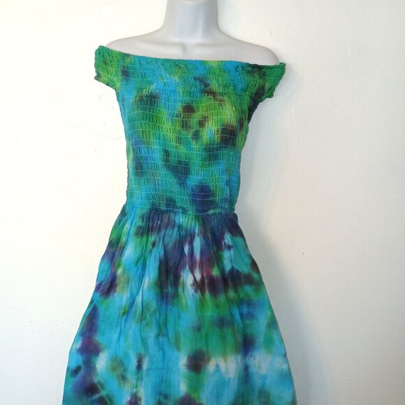 Hand Dyed Blue & Green Dress With Pockets Summer Sundress Women's Size XXXL (22) - Picture 10 of 15
